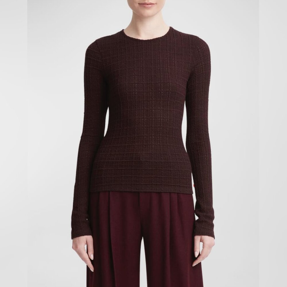 Vince Dark Burgundy Plaid Jacquard Long-Sleeve Crewneck Sweater